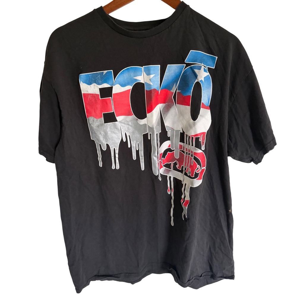 Ecko Unltd Mens XL Black Puerto Rico Flag Drip Graphic Logo T-Shirt Streetwear